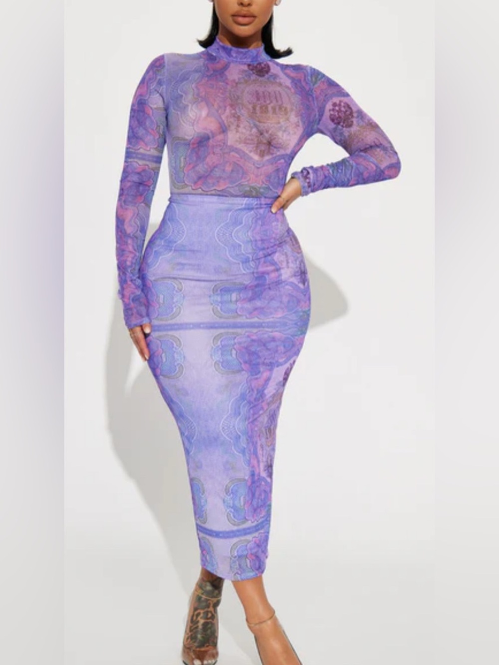 No Lies Mesh Skirt Set - Purple/combo